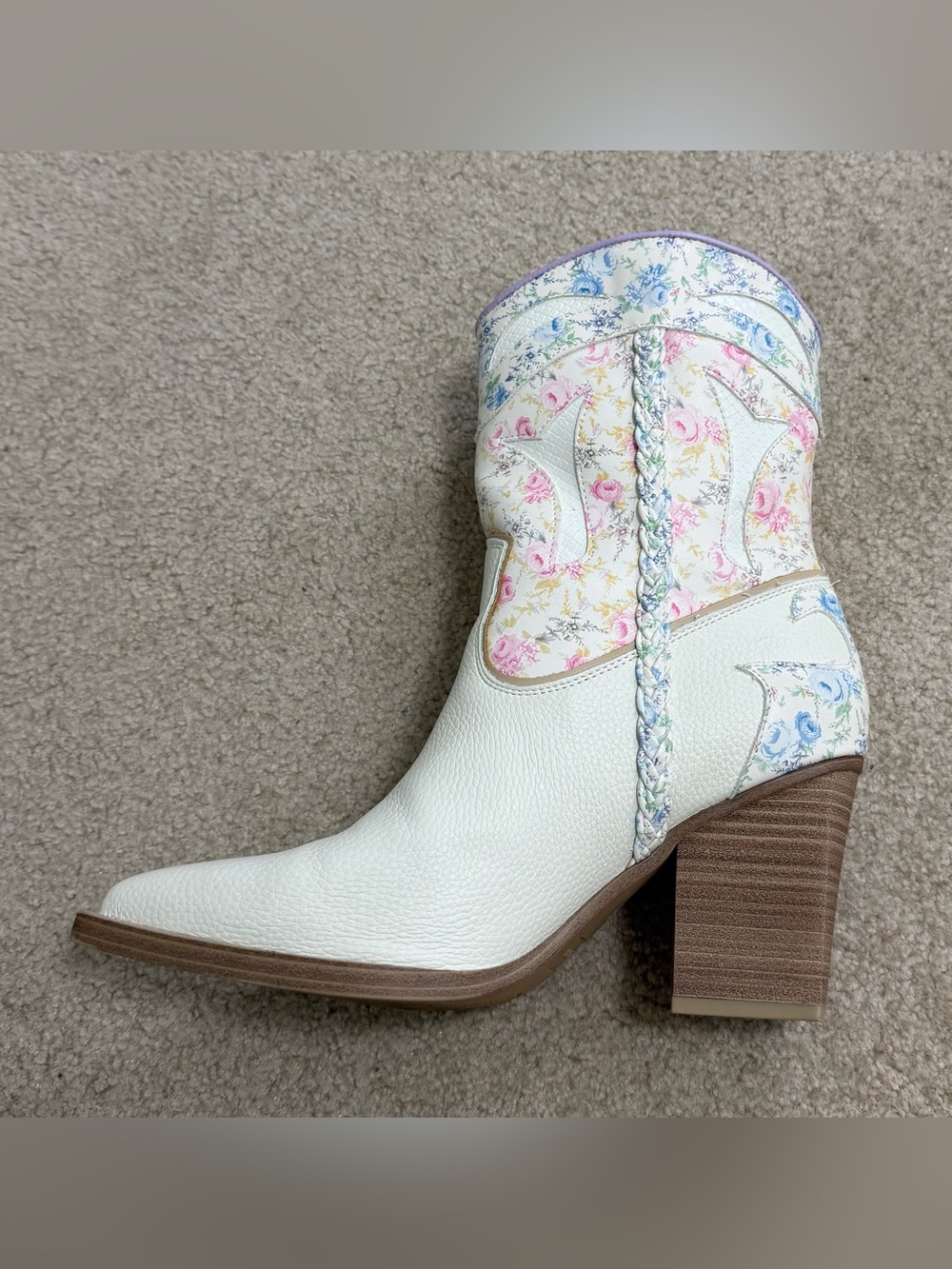 Altar'd State White Floral Braided Western Heel Boot